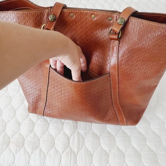 Patricia Nash Benvenuto Heritage Tote Tan Leather Shoulder Bag Turn Lock Closure - Picture 8 of 16